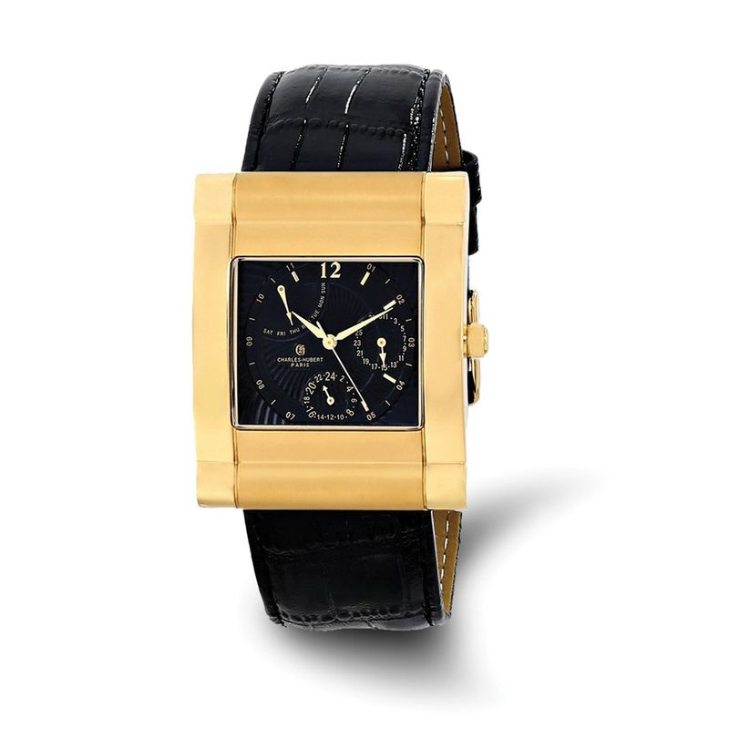 Charles Hubert Mens Ip-Plated Stnlss Leather Band 35x43mm Watch